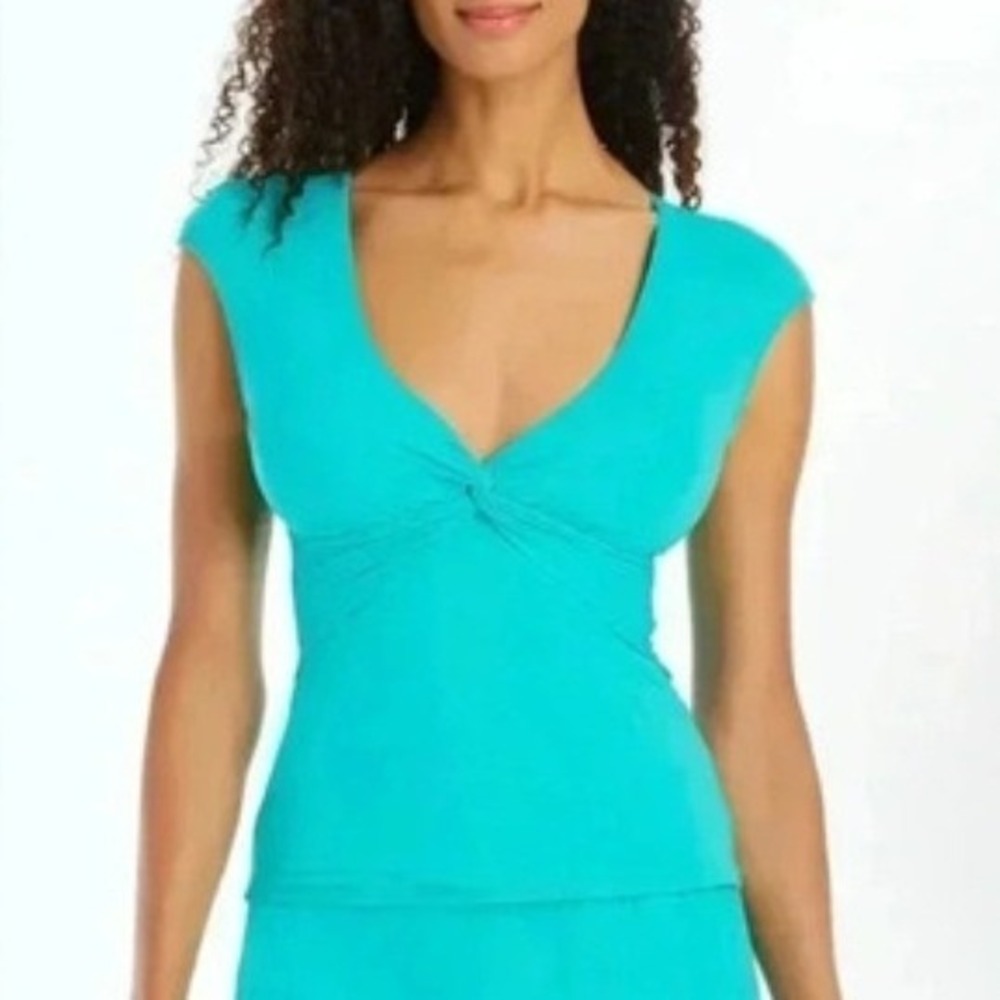 NWT Bleu Rod Beattie Womens Turquoise‎ Twist Front Cap Sleeve Tankini Top Size 6